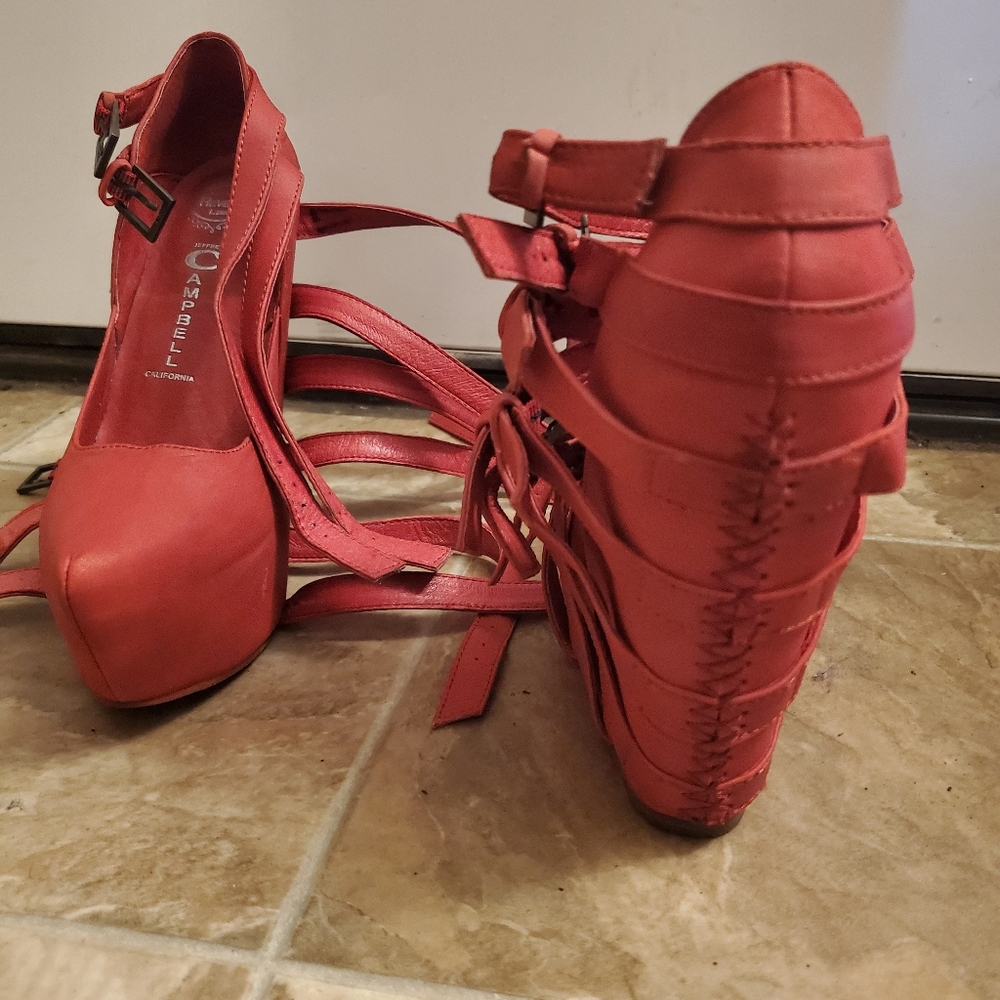 JEFFREY CAMPBELL ZIP 2 BRICK RED SUEDE PLATFORM WEDGES - Picture 11 of 15